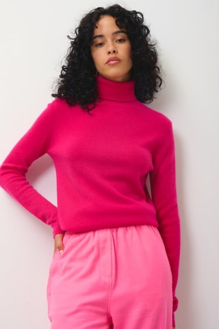 Pull Bise 100% cachemire, 2 fils - Col montant - Rose