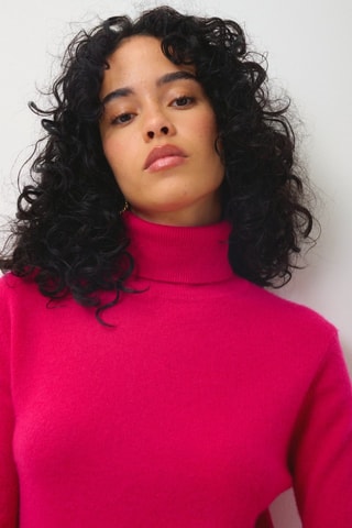 Pull Bise 100% cachemire, 2 fils - Col montant - Rose