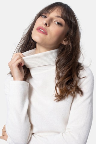 Pull Bise 100% cachemire, 2 fils - Col montant - Ecru