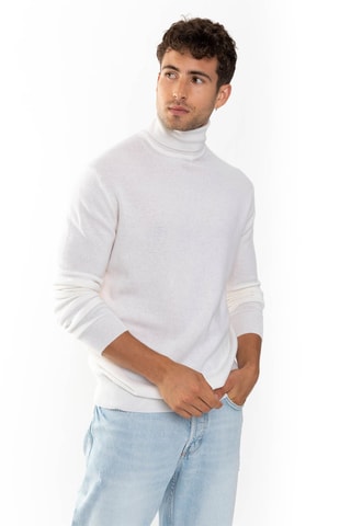 Pull Bange 100% cachemire, 2 fils - Col montant - Blanc