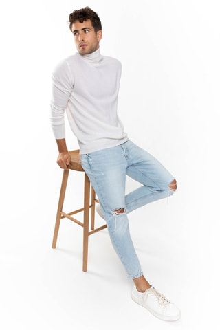 Pull Bange 100% cachemire, 2 fils - Col montant - Blanc