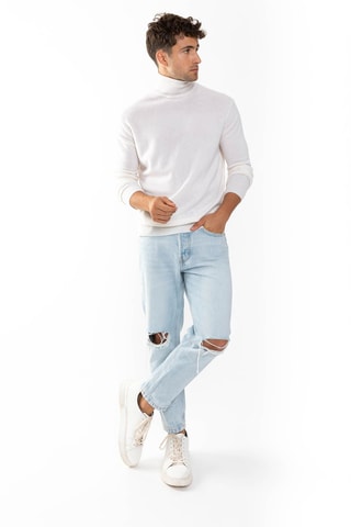 Pull Bange 100% cachemire, 2 fils - Col montant - Blanc