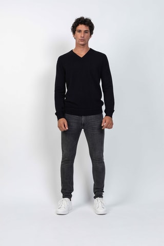 Pull Timeo 100% cachemire, 2 fils - Col en V - Noir