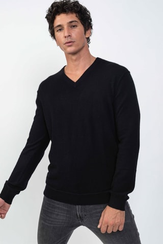 Pull Timeo 100% cachemire, 2 fils - Col en V - Noir