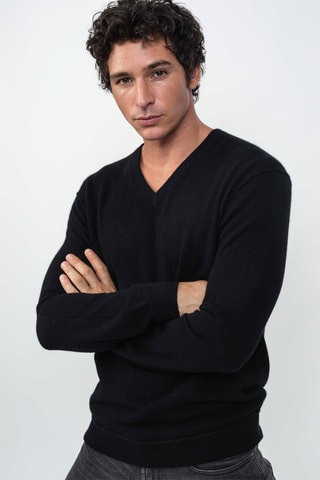 Pull Timeo 100% cachemire, 2 fils - Col en V - Noir