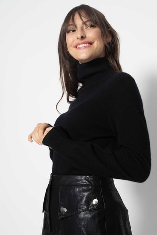 Pull Fornet 100% cachemire, 2 fils - Col montant - Noir