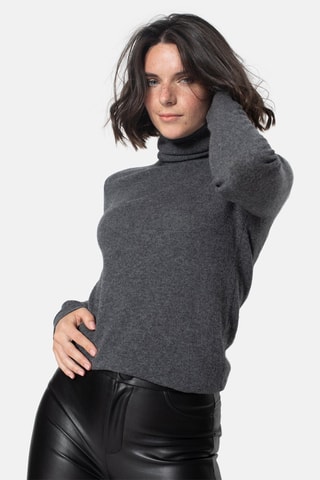 Pull Bise 100% cachemire, 2 fils - Col montant - Anthracite chiné