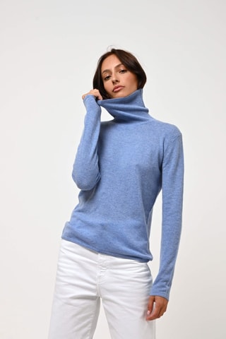 Pull Bise 100% cachemire - Col montant - Bleu ciel