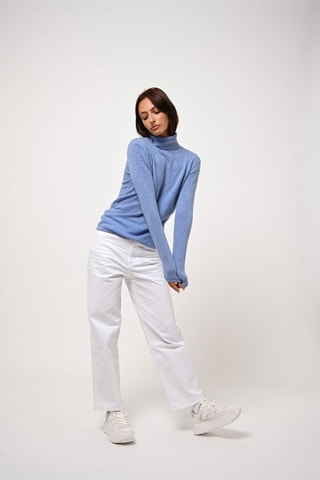 Pull Bise 100% cachemire - Col montant - Bleu ciel