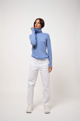 Pull Bise 100% cachemire - Col montant - Bleu ciel