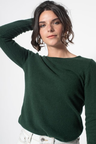 Pull Ecrin 100% cachemire, 2 fils - Col rond - Vert foncé