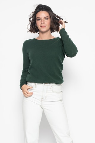 Pull Ecrin 100% cachemire, 2 fils - Col rond - Vert foncé