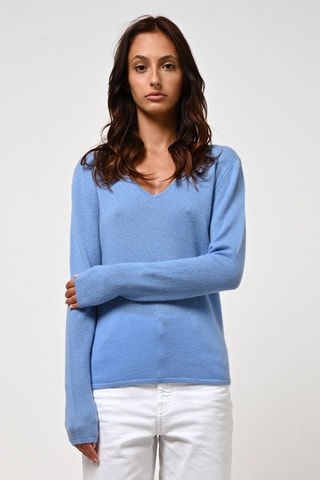 Pull Galise 100% cachemire, 2 fils - Col en V - Bleu