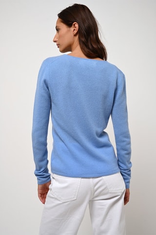Pull Galise 100% cachemire, 2 fils - Col en V - Bleu