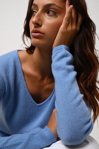 Pull Galise 100% cachemire, 2 fils - Col en V - Bleu