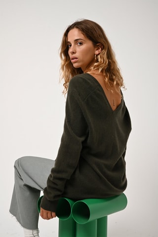 Pull Giegn 100% cachemire - Col en V - Kaki