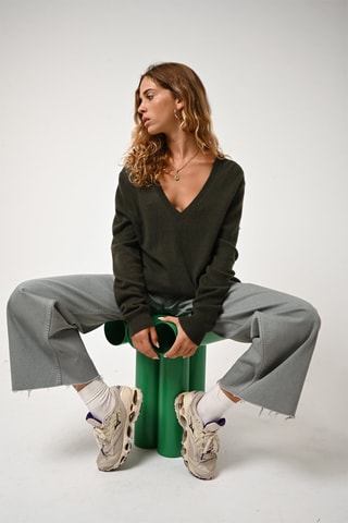 Pull Giegn 100% cachemire - Col en V - Kaki