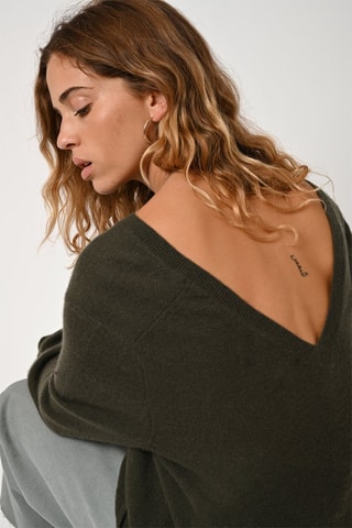 Pull Giegn 100% cachemire - Col en V - Kaki