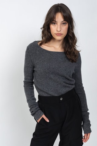 Pull Ivy 100% cachemire, 4 fils - Col rond - Anthracite chiné