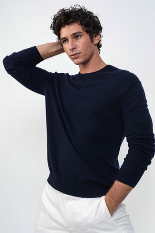 Pull Nolan 100% cachemire, 2 fils - Col rond - Bleu nuit