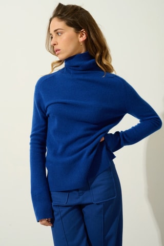 Pull Fornet 100% cachemire, 2 fils - Col montant - Bleu
