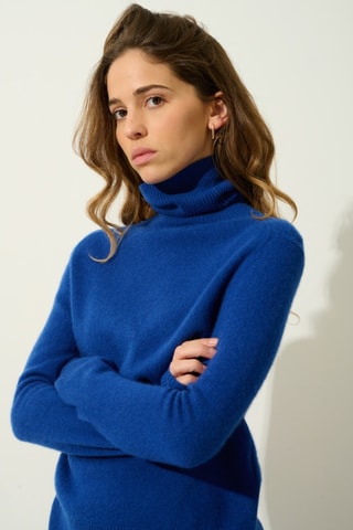 Pull Fornet 100% cachemire, 2 fils - Col montant - Bleu