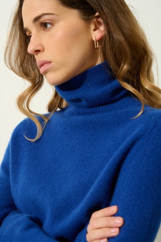 Pull Fornet 100% cachemire, 2 fils - Col montant - Bleu