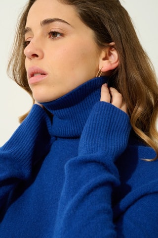 Pull Fornet 100% cachemire, 2 fils - Col montant - Bleu