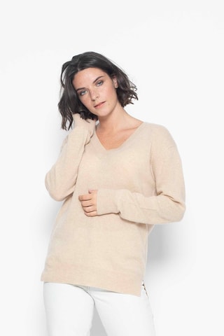 Pull Gardoria 100% cachemire, 2 fils - Col en V - Beige