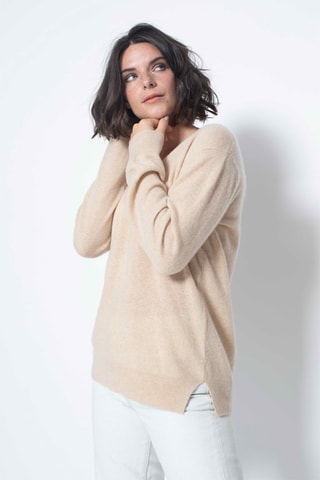 Pull Gardoria 100% cachemire, 2 fils - Col en V - Beige