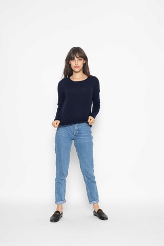 Pull Ecrin 100% cachemire, 2 fils - Encolure en U - Bleu marine