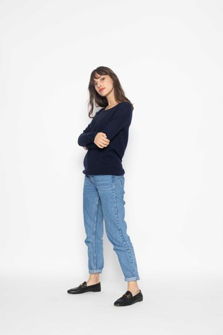 Pull Ecrin 100% cachemire, 2 fils - Encolure en U - Bleu marine