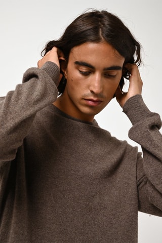 Pull Aiglière 100% cachemire, 2 fils - Col rond - Taupe chiné