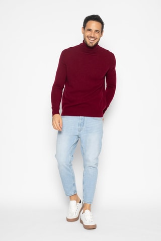 Pull Bange 100% cachemire, 2 fils - Col montant - Bordeaux