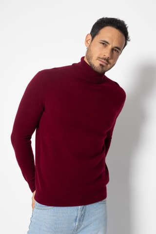Pull Bange 100% cachemire, 2 fils - Col montant - Bordeaux