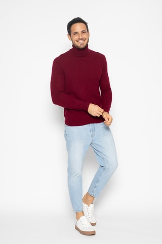 Pull Bange 100% cachemire, 2 fils - Col montant - Bordeaux