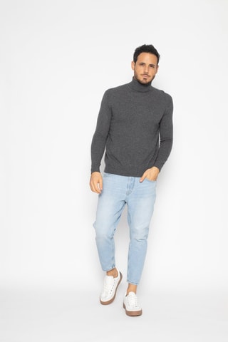 Pull Bange 100% cachemire, 2 fils - Col montant - Gris chiné