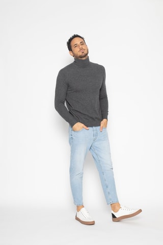 Pull Bange 100% cachemire, 2 fils - Col montant - Gris chiné