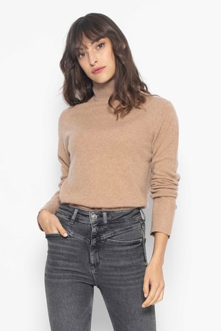 Pull Bise 100% cachemire, 2 fils - Col montant - Camel chiné