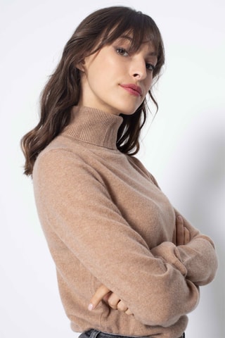 Pull Bise 100% cachemire, 2 fils - Col montant - Camel chiné