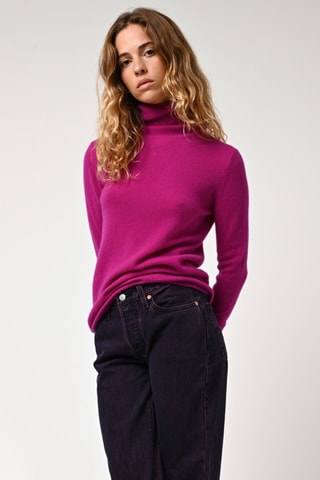 Pull Bise 100% cachemire, 2 fils - Col montant - Violet 