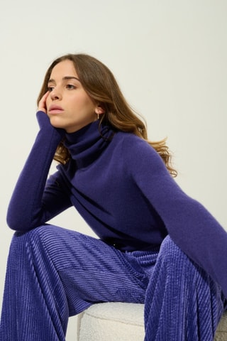 Pull Bise 100% cachemire, 2 fils - Col montant - Violet 