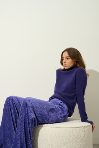 Pull Bise 100% cachemire, 2 fils - Col montant - Violet 