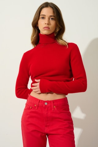 Pull Bise 100% cachemire, 2 fils - Col montant - Rouge