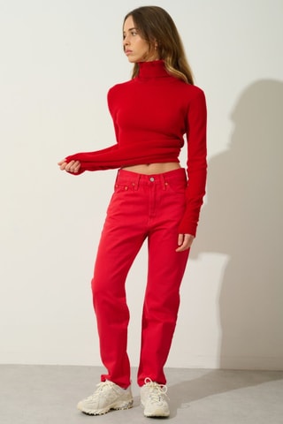 Pull Bise 100% cachemire, 2 fils - Col montant - Rouge