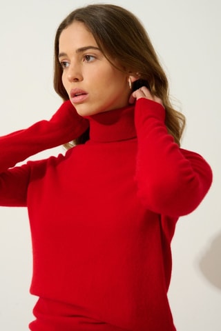 Pull Bise 100% cachemire, 2 fils - Col montant - Rouge