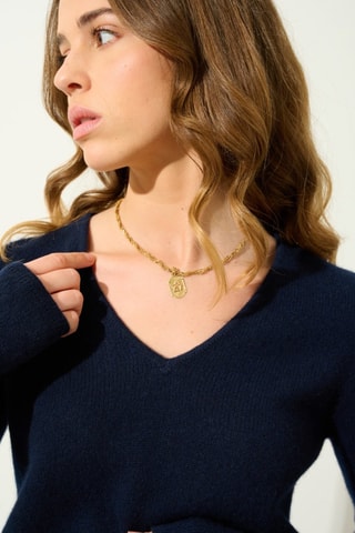 Pull Chelsea 100% cachemire, 4 fils - Col en V - Bleu foncé