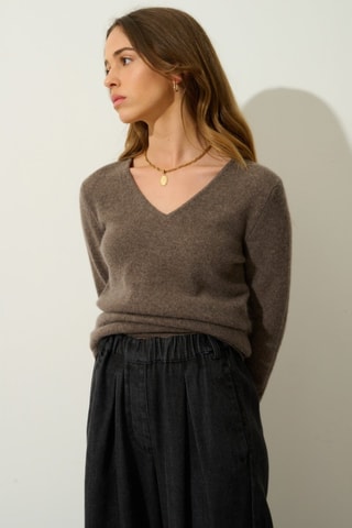 Pull Chelsea 100% cachemire, 4 fils - Col en V - Taupe