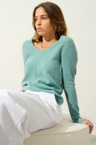 Pull Galise 100% cachemire, 2 fils - Col en V - Vert 