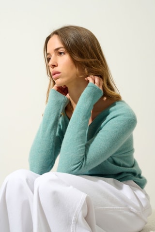 Pull Galise 100% cachemire, 2 fils - Col en V - Vert 